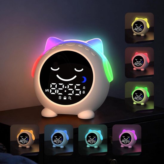 Kinderwekker Slaaptrainer - Nachtlamp Klok - Kind Slaap Leren - Visuele Slaap Begeleiding - 10 Licht Modes - Wit