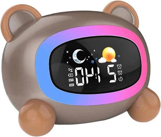 Kinderwekker Slaaptrainer - Nachtlamp Klok - Kinderkamer Decoratie - Zon Maan Indicatie - 7 Kleuren Licht - Wit