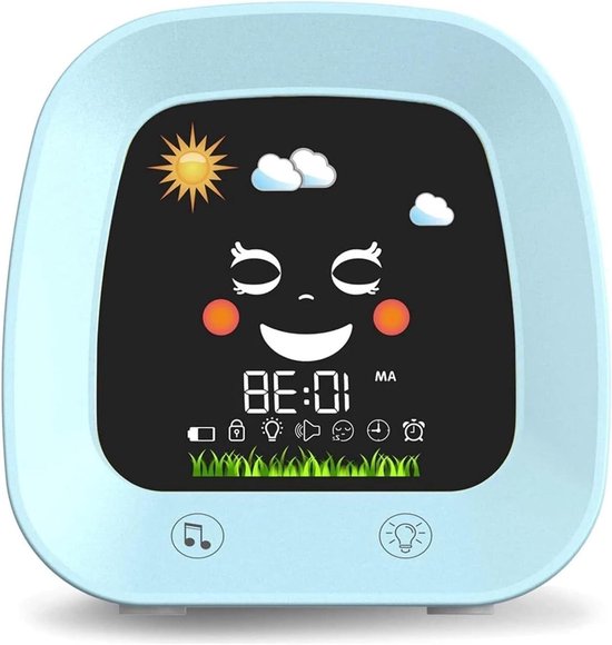 Kinderwekker Slaaptrainer - Nachtlampje Geluidsmachine - Gezonde Slaap Gewoontes - Vier Kleuren Nachtlampje - One Size - Blauw