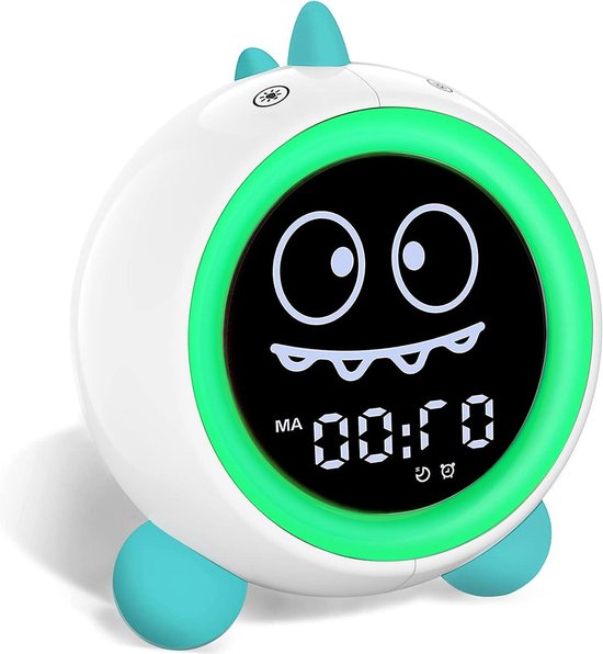 Kinderwekker Slaaptrainer - Peuterklok Leerklok - Kind Leren Wakker - Met Nachtlamp Geluid - 12 x 12 cm - Groen