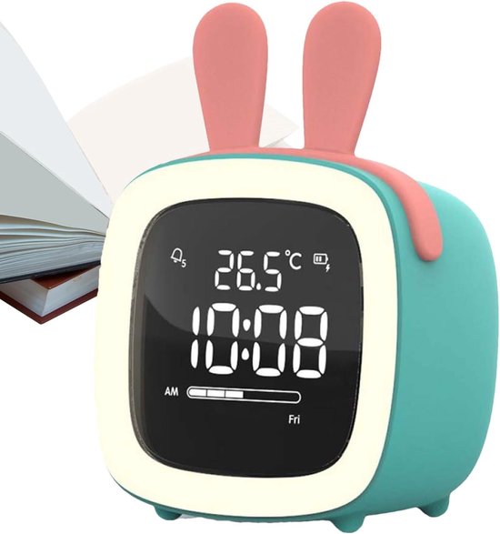 Kinderwekker Slaaptrainer - Tijdwaarnemer Cartoon - Betere Rust - Temperatuur Bewaking - 12 cm Breed - Wit