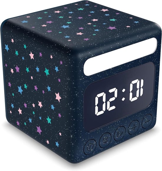 Kinderwekker Sterren - Kinderwekker Meisjes - Tijd Leren Lezen - Geruisloos Licht - 10 x 10 cm - Blauw