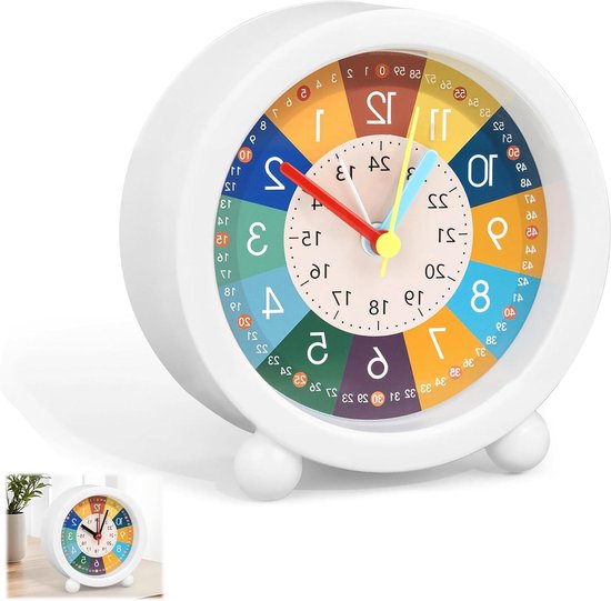 Kinderwekker - Stille wekker Kinderklok - Tijd leren - Stil zonder tikken - 5 x 3.81 x 1 cm - Multicolor