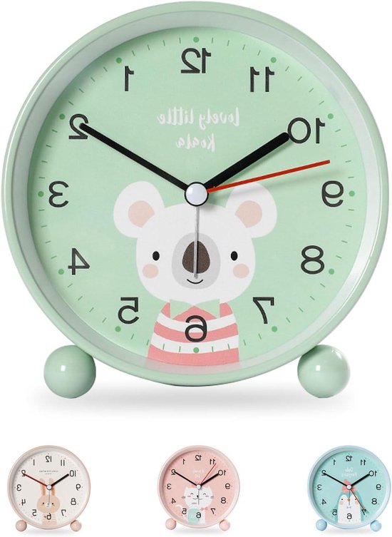 Kinderwekker - Stille wekker - Nachtrust bewaren - Met nachtlampje - 11 cm - Groen