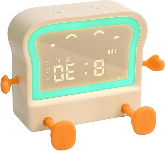 Kinderwekker Toast Lamp - Slaaptrainer Nachtlampje - Tijd Leren - Uniek Toast Design - 12.5 x 6.8 x 8.2 cm