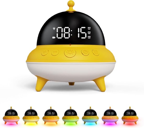 Kinderwekker UFO met Kleurrijke Nachtlamp en Stille Alarmfunctie