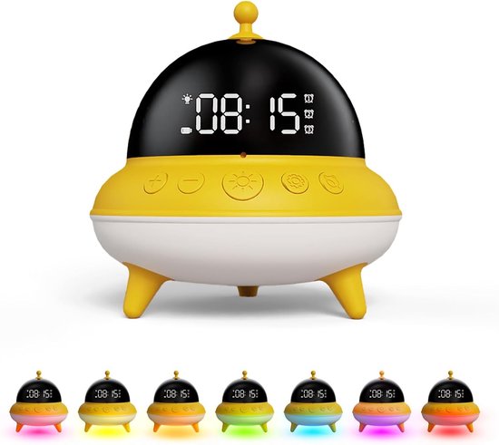 Kinderwekker UFO - Nachtlamp - Leren Klokkijken - 7 Kleuren LED - 15 Dagen Batterij - Wit