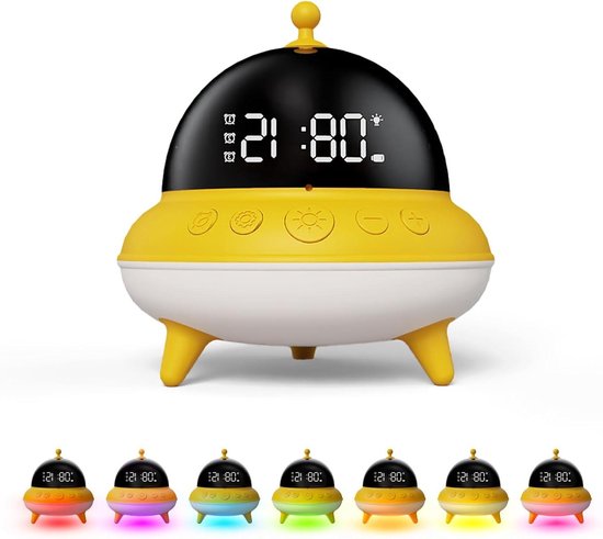 Kinderwekker UFO - Nachtlamp - Tijd Leren - 7 Kleuren LED - 15 Dagen Batterij - Wit