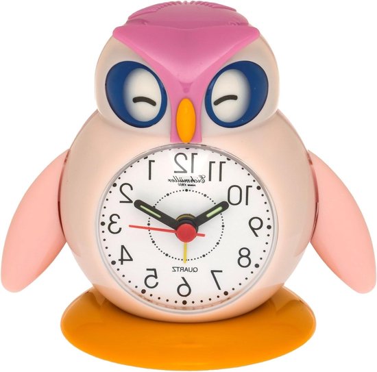 Kinderwekker Uil - Analoge Wekker - Wakker Worden - Met Nachtlampje - 85 cm - Roze