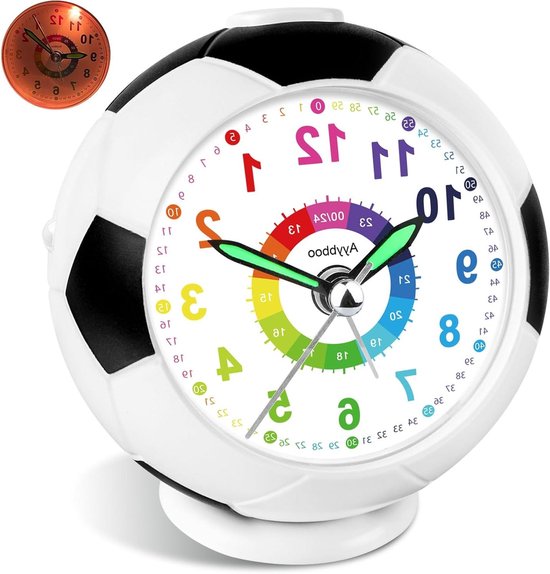 Kinderwekker Voetbal - Analoge Wekker - Klok Leren - Stille Tikkende Wijzers - 85 x 381 x 10 cm - Multicolor