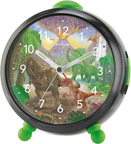 Kinderwekker voor jongens met dino thema - Analoog, geruisloos, licht en snooze functie
