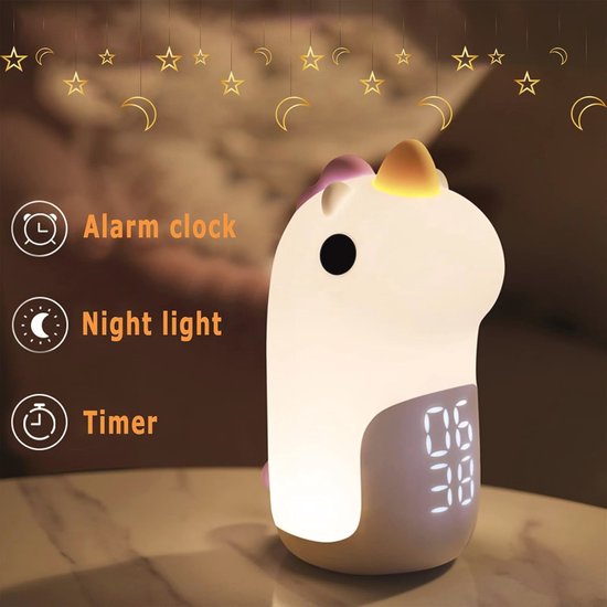 Kinderwekker voor meisjes en jongens, eenhoorn design, licht in 3 kleuren, oplaadbaar nachtlampje, zachte wekker voor baby en peuter van Kinder