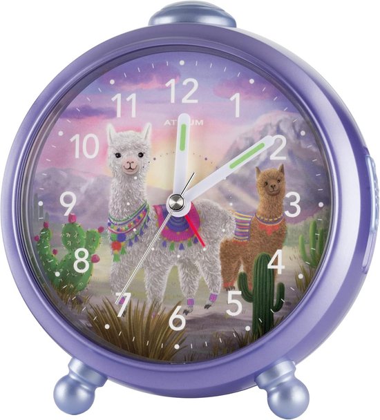 Kinderwekker voor Meisjes in Paars en Lila met Alpaca Design - Geruisloos, Licht en Snooze Functie