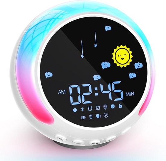 Kinderwekker voor Schoolbeginners met Bluetooth, Witte Ruis en Nachtlampje