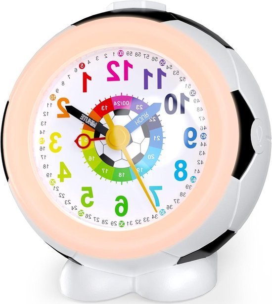 Kinderwekker Zonder Tikgeluid - Analoge Wekker Kinderen - Tijd Leren - Nachtlamp Functie - 11.5 cm Hoog - Paars