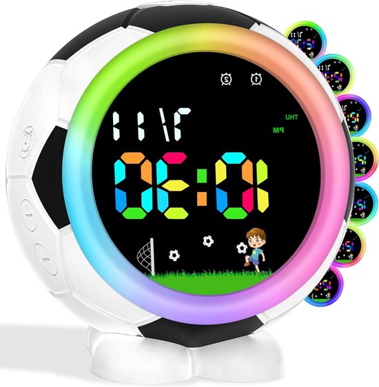 Kinderwekker zonder tikken - Digitale wekker - Kinderkamer inrichten - Met nachtlampje - Kleine ronde vorm - Zwart
