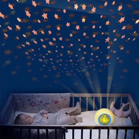 Kinderwekker Zonsopgang - Digitale wekker Sterrenprojectie - Kinderen Leren Tijd - 7 Kleuren Verlichting