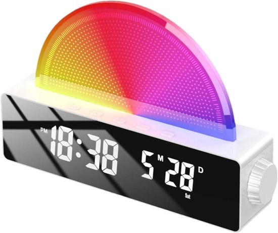 Kinderwekker Zonsopgang - Wakker Worden Licht - Rustig Ontwaken - Geleidelijke Lichtsimulatie - 135cm Breed - Wit Spiegel