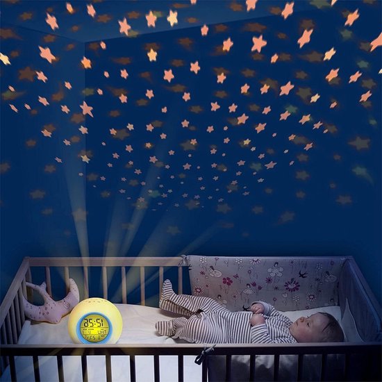 Kinderwekker Zonsopgangsimulator - Digitale Wekker Sterren - Kind Leren Slapen - Zeven Kleuren Projectie