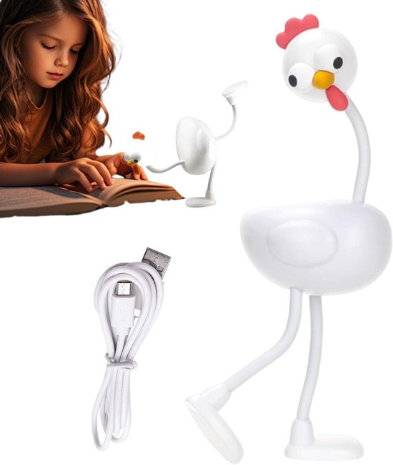 Kippenlamp Kinderkamer - Nachtlamp Kip - Sfeerverlichting Kamer - Flexibele Verstelling - 165 cm - Wit