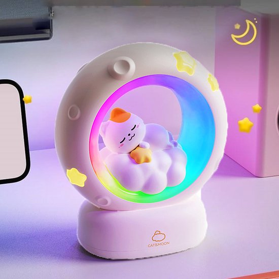 Kitty LED-nachtlampje voor kinderen - Oplaadbare tafellamp met aanraaksensor - Dimbare decoratieve lamp voor naast het bed - Verjaardagscadeaus - Multicolor van Merkloos