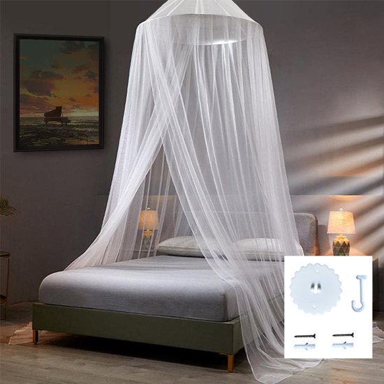 Klamboe 2 Persoons Wit – Versleuteld Koepelvormig Muggennet – 1,8‑2m Bed – Enkele Deur – Geen Installatie – Slaapkamerdecoratie