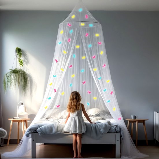 Klamboe met Glow in the Dark Eenhoorns - Hemelbed voor Kinderkamer of Volwassenen - Eenhoorn Sluier, Hemeltje en Bedtent - Baby Muggennet Bedhemel Decoratie
