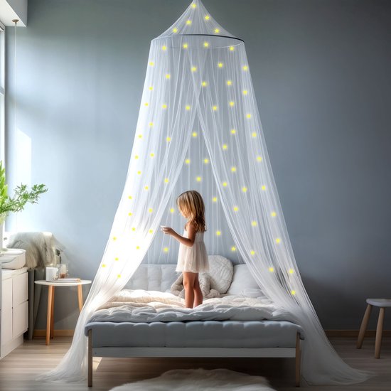 Klamboe met Glow in the Dark Sterren - Hemelbed voor Kinderkamer of Volwassenen - Sterrenhemel Sluier, Hemeltje en Bedtent - Baby Muggennet Bedhemel Decoratie