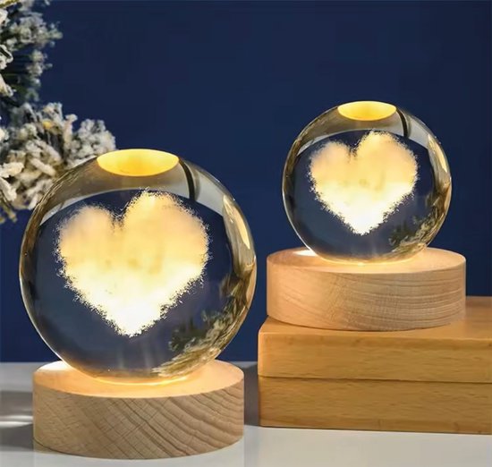 Klarigo® Nachtlamp – 3D LED Lamp – Glazen Bol – Hartje - Wolk - Warm Licht – Bureaulamp – Nachtlampje Kinderen – Creative lamp van Merkloos