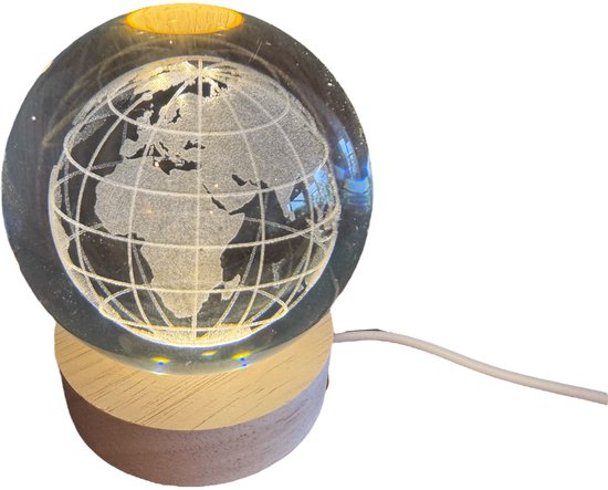 Klarigo® Nachtlamp – Wereldbol - Globe - 3D LED Lamp – Glazen Bol – Warm Licht – Bureaulamp – Nachtlampje Kinderen – Creative lamp van Merkloos