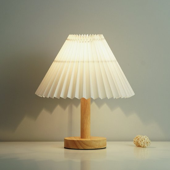 Klein geplooid nachtlampje - Moderne nachtlamp met beige lampenkap en metalen voet- Leuk lampje voor slaapkamer en woonkamer van Merkloos