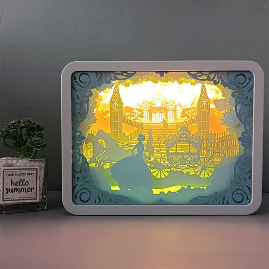 Kleur licht en schaduw papier snijwerk lamp/3D driedimensionale papier gesneden lamp/vouwen schaduw schilderij/anime cadeau decoratie/herdenkings verjaardagscadeau-Prinses van Merkloos