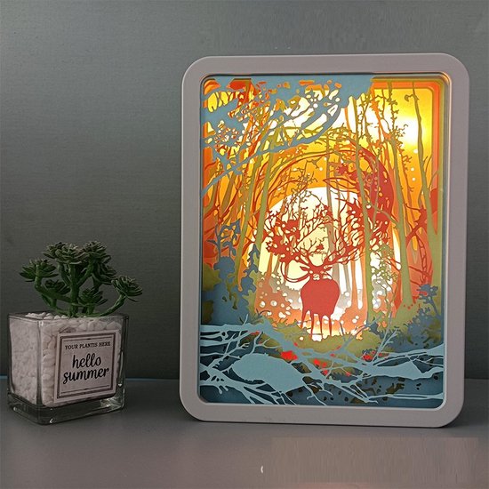 Kleur licht en schaduw papier snijwerk LED lamp/3D driedimensionale papier gesneden lamp/vouwen schaduw schilderij/anime cadeau decoratie/herdenkings verjaardagscadeau-herten tegenkomen van FAIORD