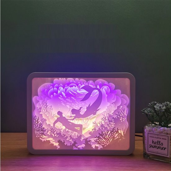 Kleur licht en schaduw papier snijwerk LED lamp/3D driedimensionale papier gesneden lamp/vouwen schaduw schilderij/anime cadeau decoratie/herdenkings verjaardagscadeau-Meermin van Tofunlight.