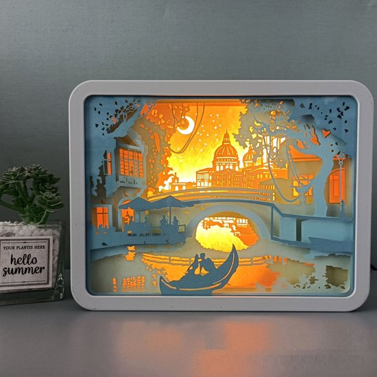 Kleur licht en schaduw papier snijwerk LED lamp/3D driedimensionale papier gesneden lamp/vouwen schaduw schilderij/anime cadeau decoratie/herdenkings verjaardagscadeau-Venetië van Hongyao Art