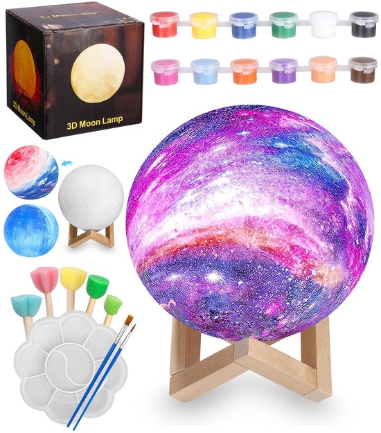 Knutselset Maanlamp Schilderset, 3D Maanlamp Schilderset, Knutselset Kinderen Maanlamp Schilderset, DIY Maan Nachtlampje, Meisjes Cadeau-ideeën Schilderen Verjaardagscadeaus, Knutselen voor Meisjes 3-12 van Merkloos