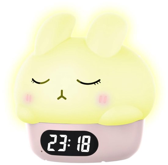 Konijn Alarmklok - Nachtlamp Wekker - Kinder Slaap Training - Zacht Siliconen Pat Licht - 11 cm - Roze