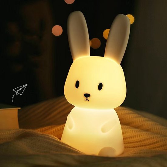 Konijn Baby Nachtlampje Touch 7 Kleuren USB Oplaadbaar Kan Worden Getimed Kindernachtlampje Deco Lamp Voor Kerstdecoratie Kinderkamer Verjaardagscadeau van Merkloos
