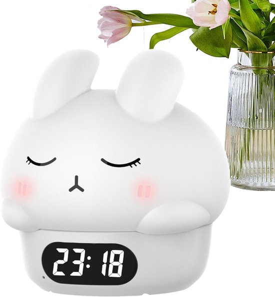 Konijn Wekker - Nachtlamp Klok - Slaaptraining Kinderen - Aanraak Gevoelige Lamp - 11.2 cm Hoog - Wit