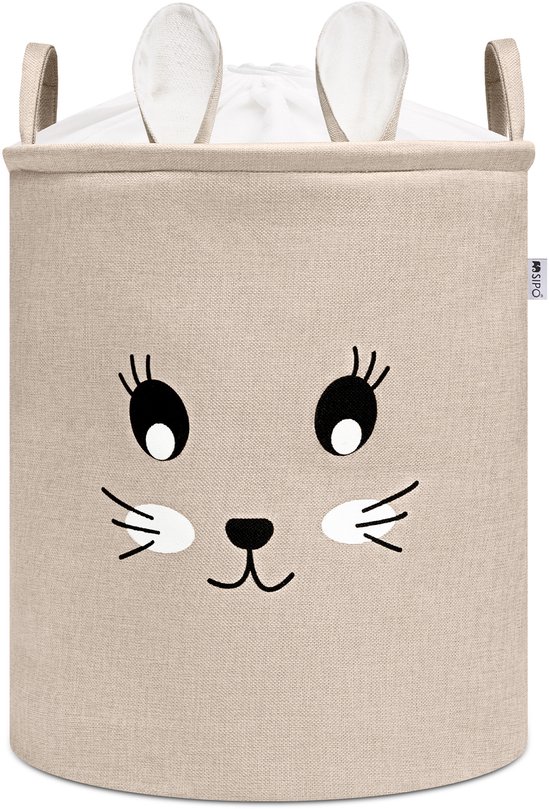 Konijnenhoofd Speelgoedopbergmand - XXL Waterdichte Opbergbox - Beige Knuffel Konijn - Polyester Kist - 63 Liter - 40x40x50 cm - Speelgoedmand - Kinderwasmand - Kledingmand - Sipo