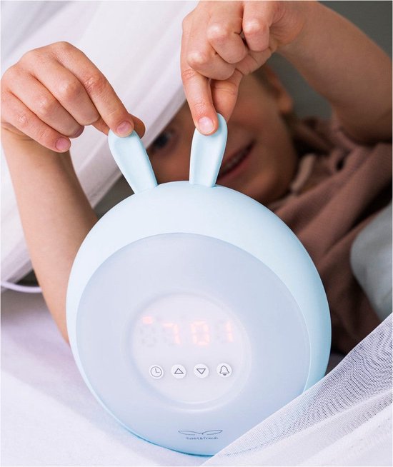 Konijnenlamp met wekker – Blauw van Alecto Baby