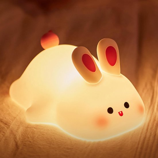 Konijntje nachtlampje-Nachtlampje Kinderen-Nachtlampje-Leeslamp-Babykamer-3 Kleuren-Oplaadbaar-Warm Geel van Little Black Rabbit