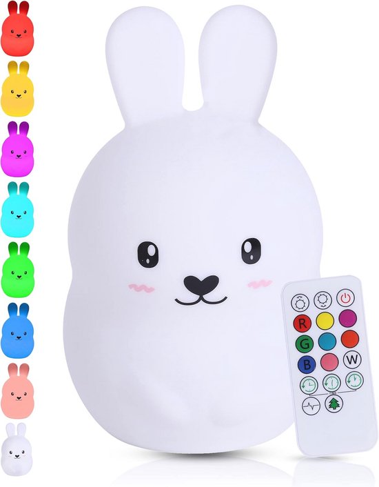 Koning Rabbit Nachtlamp - Oplaadbare LED Lamp met Afstandsbediening en Tikfunctie - Ideaal voor Kinderen en Babykamers van Flowii.