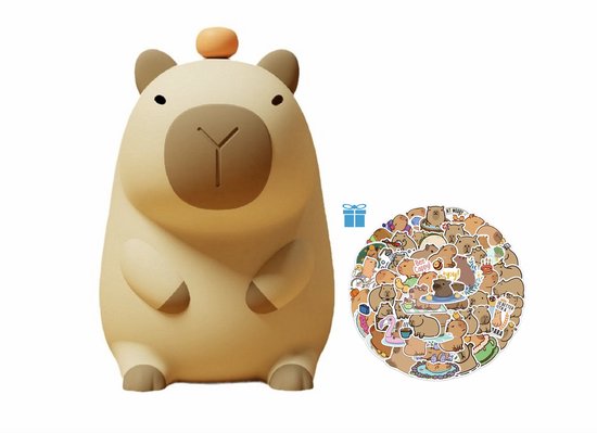 KoningBen® Capybara Lamp - Capibara - Inclusief 50 Capybara Stickers - met Touchfunctie & LED – USB Oplaadbaar – Nachtlampje Kinderen & Baby van KoningBen