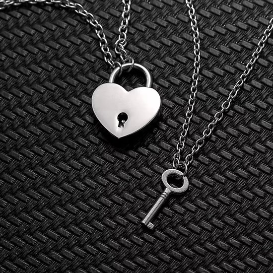 Koppelketting Set - 2 Delige Love Lock & Sleutel Kettingen met Hart Hanger - Roestvrij Staal Sieraad voor Vriend en Vriendin - Romantisch Cadeau Mannen & Vrouwen - Matching Kettingen voor Koppels van U7