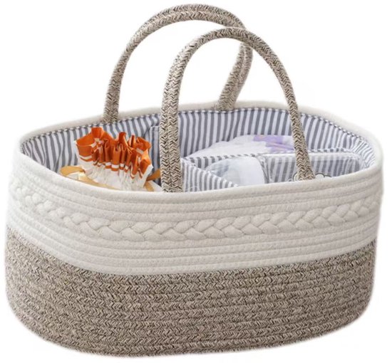 Kraammand - Baby Mand - Met drie vakken - Babyshower - Kraamcadeau meisje of jongen - Mooi, praktisch en overzichtelijk - Wit en bruin