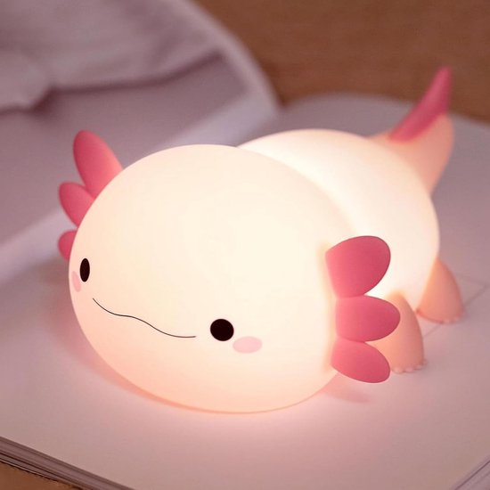 Kraftverdia Axolotl Kindernachtlampje, Roze Axolotl Lamp, Zacht LED Nachtlampje voor Kinderkamer, Zachte Siliconen Dierenbedlamp van Voedselkwaliteit, Schattige Kamerdecoratie voor Moeder, Meisjes, Baby van Merkloos