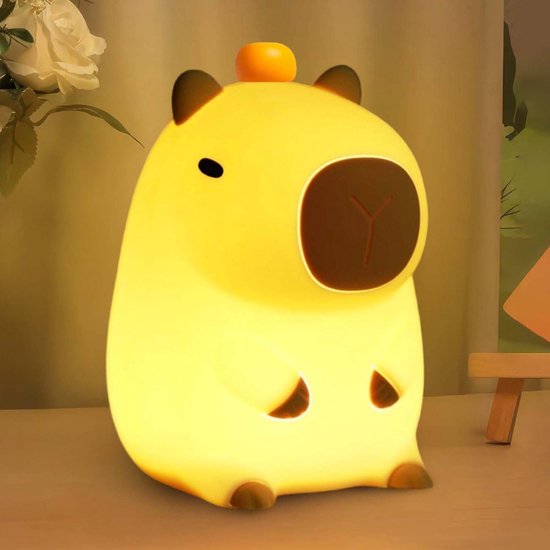 Kraftverdia Capybara Lamp - Capibara - Nachtlampje voor Kinderen & Baby - Siliconen - Lampje Slaapkamer - Knijplampje - Touch lamp - kraamcadeau - babyshower - bang in het donker - baby cadeau - Melamine & BPA-vrij - Geboorte Cadeau - nachtlampje van Merkloos