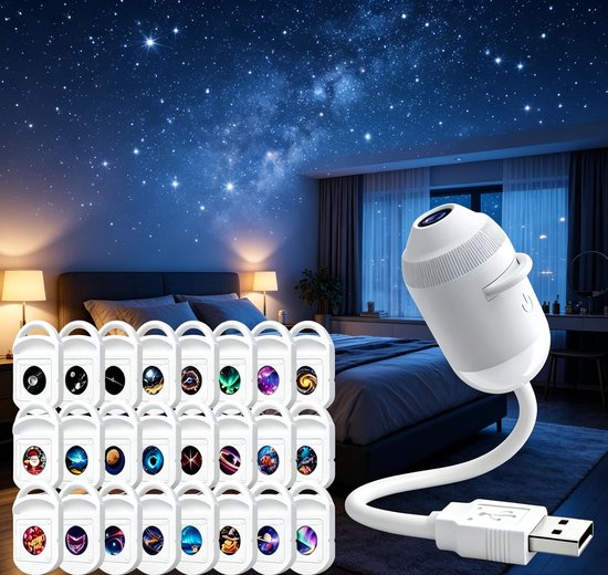 Kraftverdia® Hd Smart Dynamic 5D Holografische Nachtlichtprojector, Plug-and-Play, 360° verstelbaar, USB-voeding, sterrenhemel planetarium, cadeau voor kinderen [Energieklasse A+]