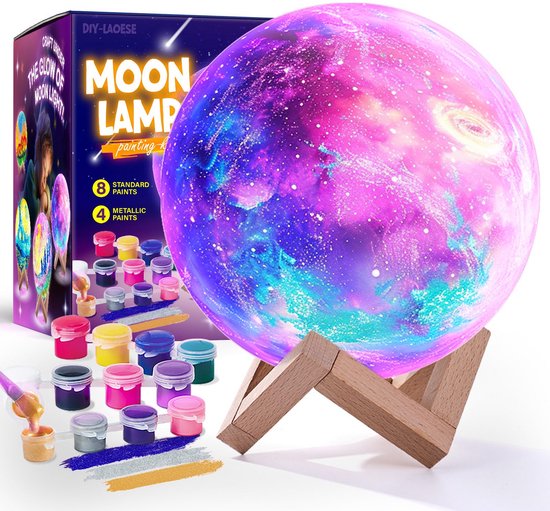 Kraftverdia Knutselpakket voor Kinderen - 3D Ruimte Thema Verfset met LED Maan Nachtlamp - Kunst en Ambacht Kit voor 6-12 Jaar - Creatief Speelgoed - Educatief DIY Cadeau voor Meisjes en Jongens - Perfect voor Verjaardagen en Feestdagen van Kraftverdia™